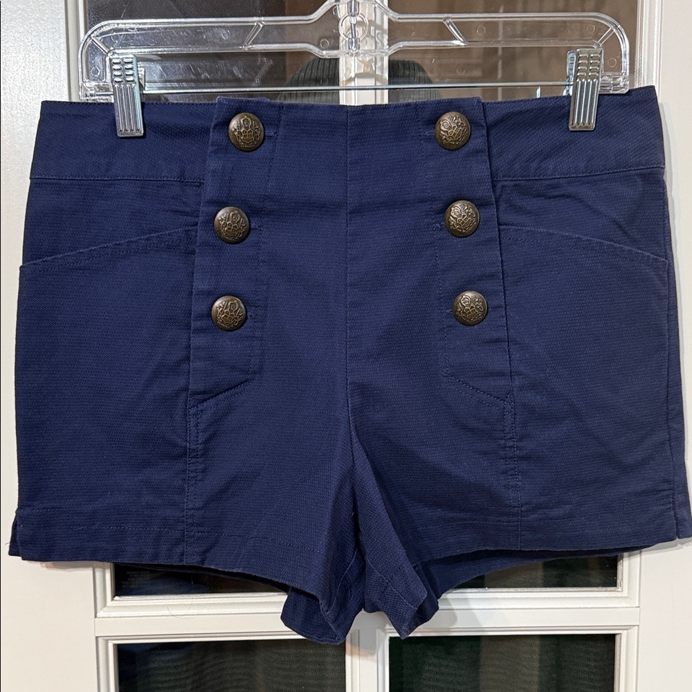 OTHERS FOLLOW Preppy Nautical Coastal Navy High Waist Shorts w/ Buttons Size 28